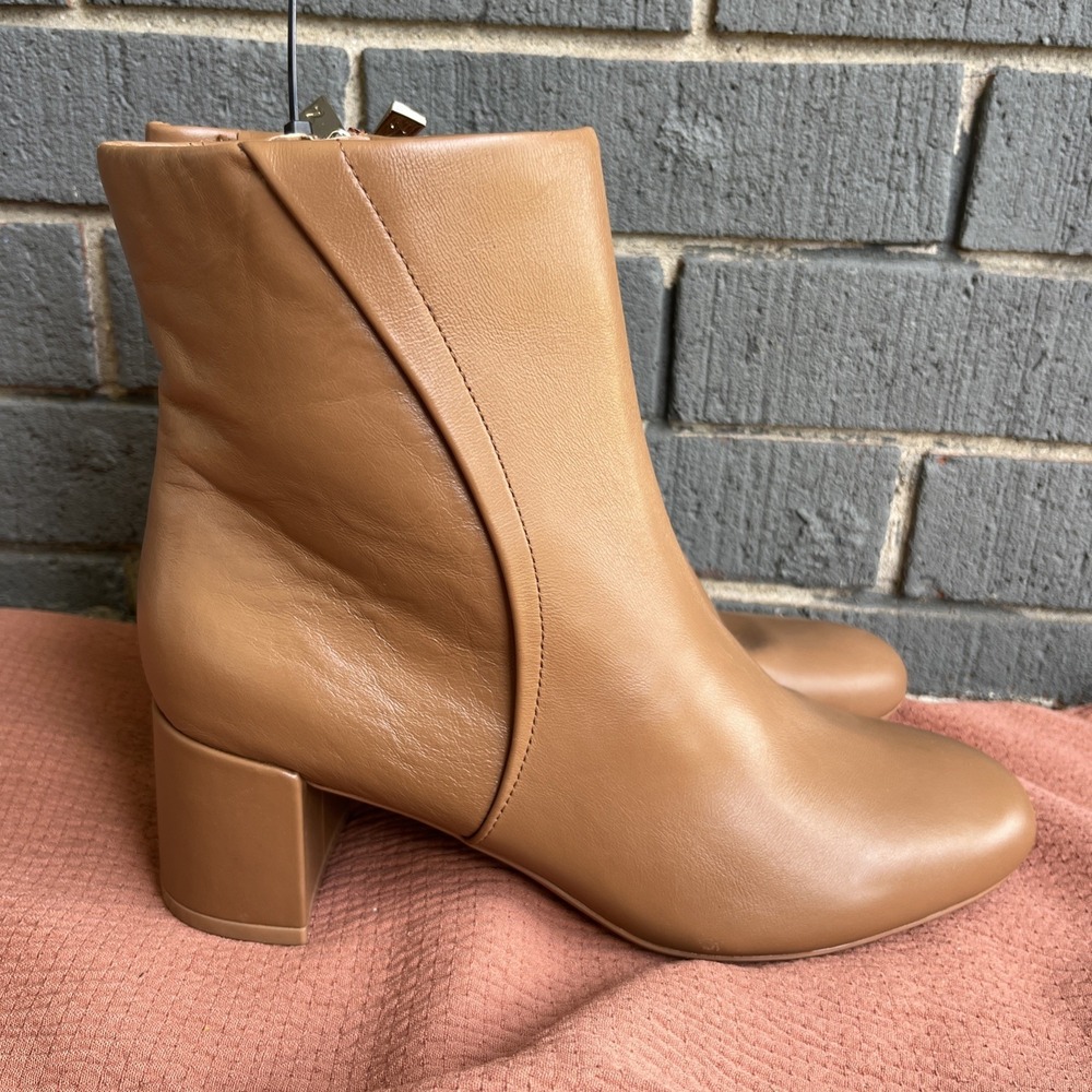 NATURALIZER RIVER HEELED ANKLE BOOTS ENGLISH TEA BROWN LEATHER SIZE 8 M NEW